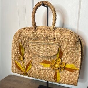 Handcrafted Straw Tote Bag with Floral Design